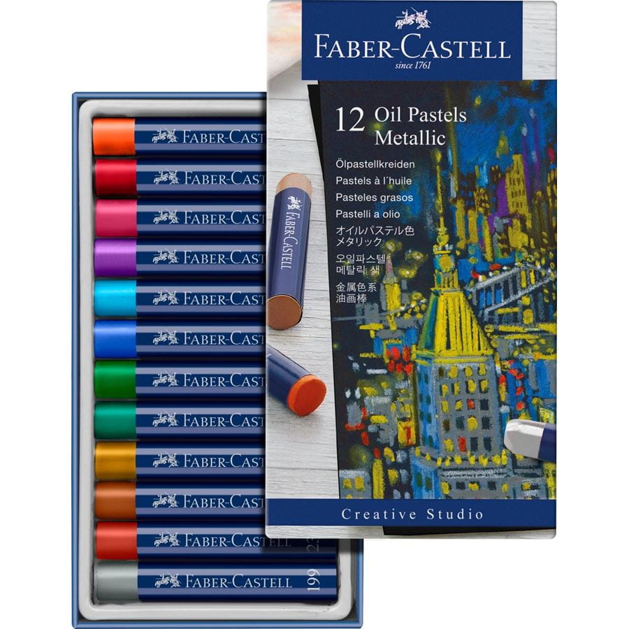 Faber-Castell - Oil pastels, cardboard box of 12 metallic