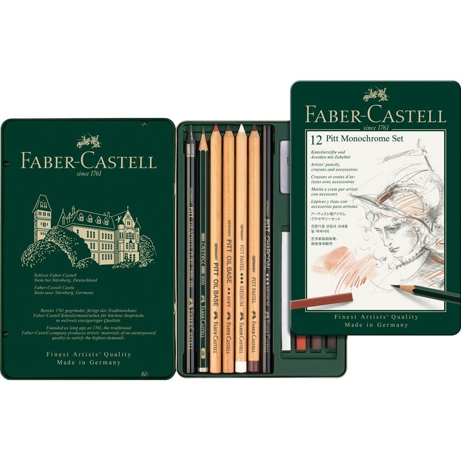Faber-Castell - Pitt Monochrome set, tin of 12
