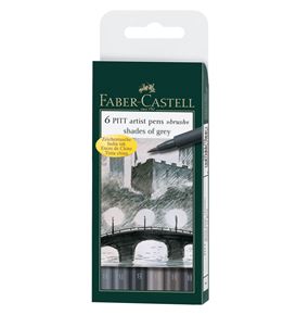 Faber-Castell - Pitt Artist Pen Brush India ink pen, wallet of 6, Grey tones